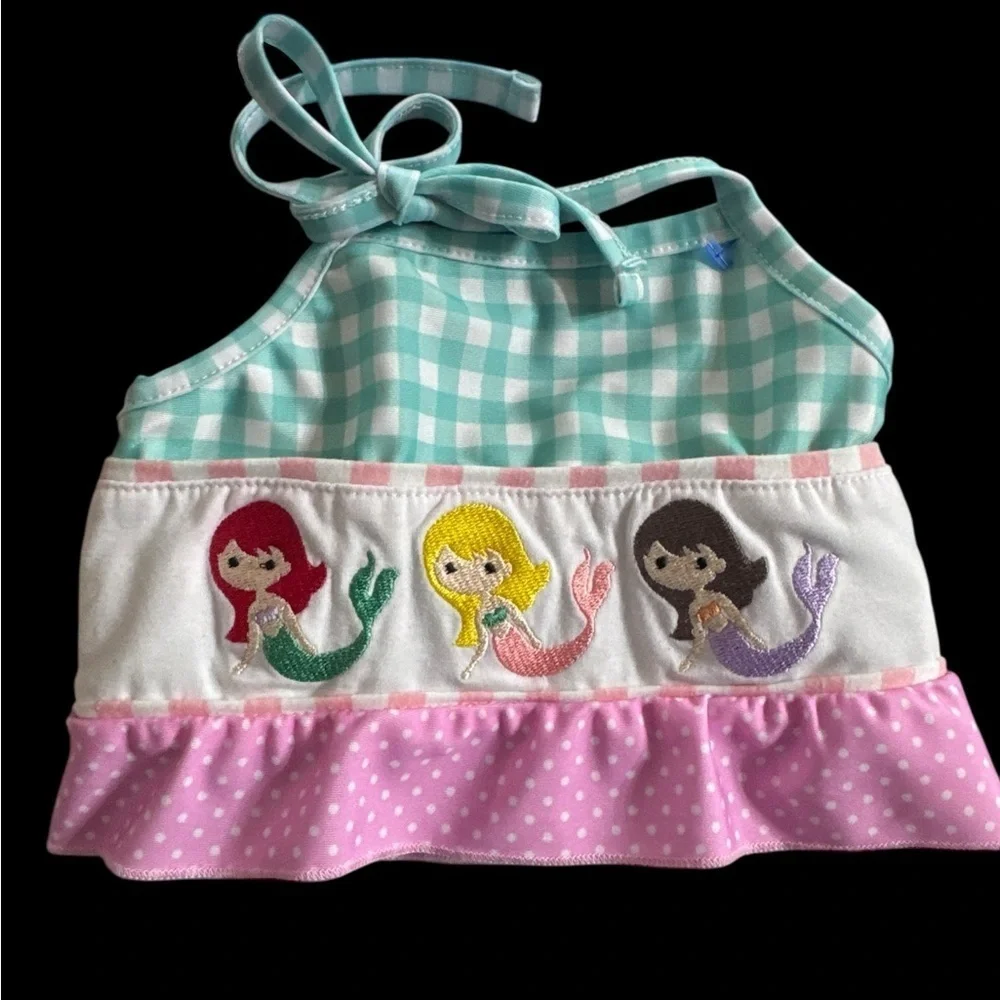 Kids Mermaid Embroidered halter style swim top Green, Pink, White